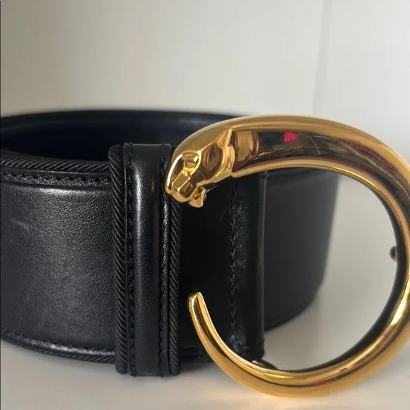 Elegant Black Leather Cartier Belt